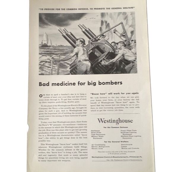 Vintage 1941 Westinghouse Medicine for Big Bombers Ad Advertisment - Picture 4 of 5